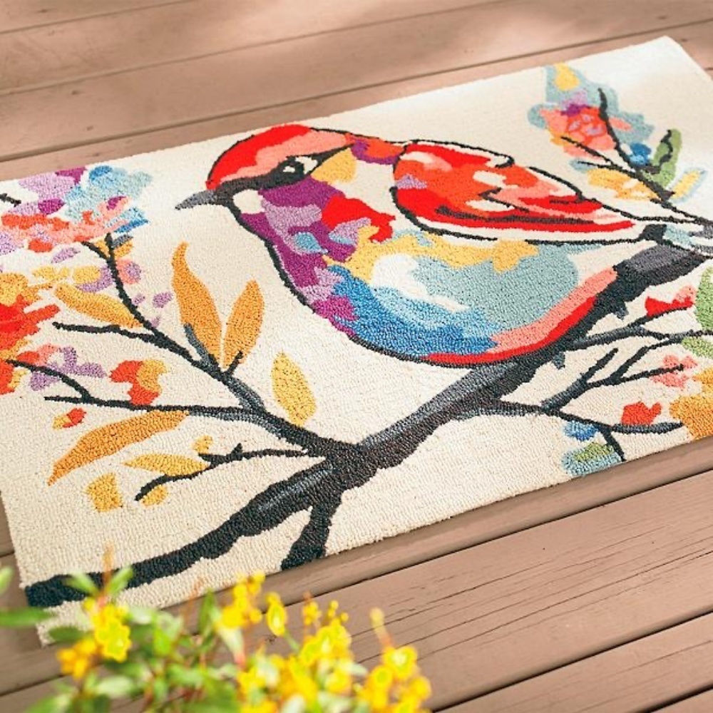 Grandin Road Watercolor Bird Outdoor Mat
